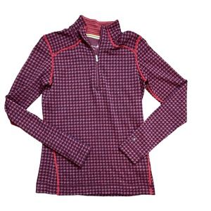 Smartwool Womens Popover Top 1/4 zip Large Merino Wool Houndstooth